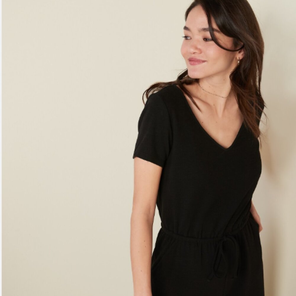 Old Navy Black Drawstring Waist V-Neck Cotton Jumpsuit | Size M
